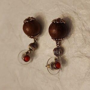 Wood bead drop post style earrings